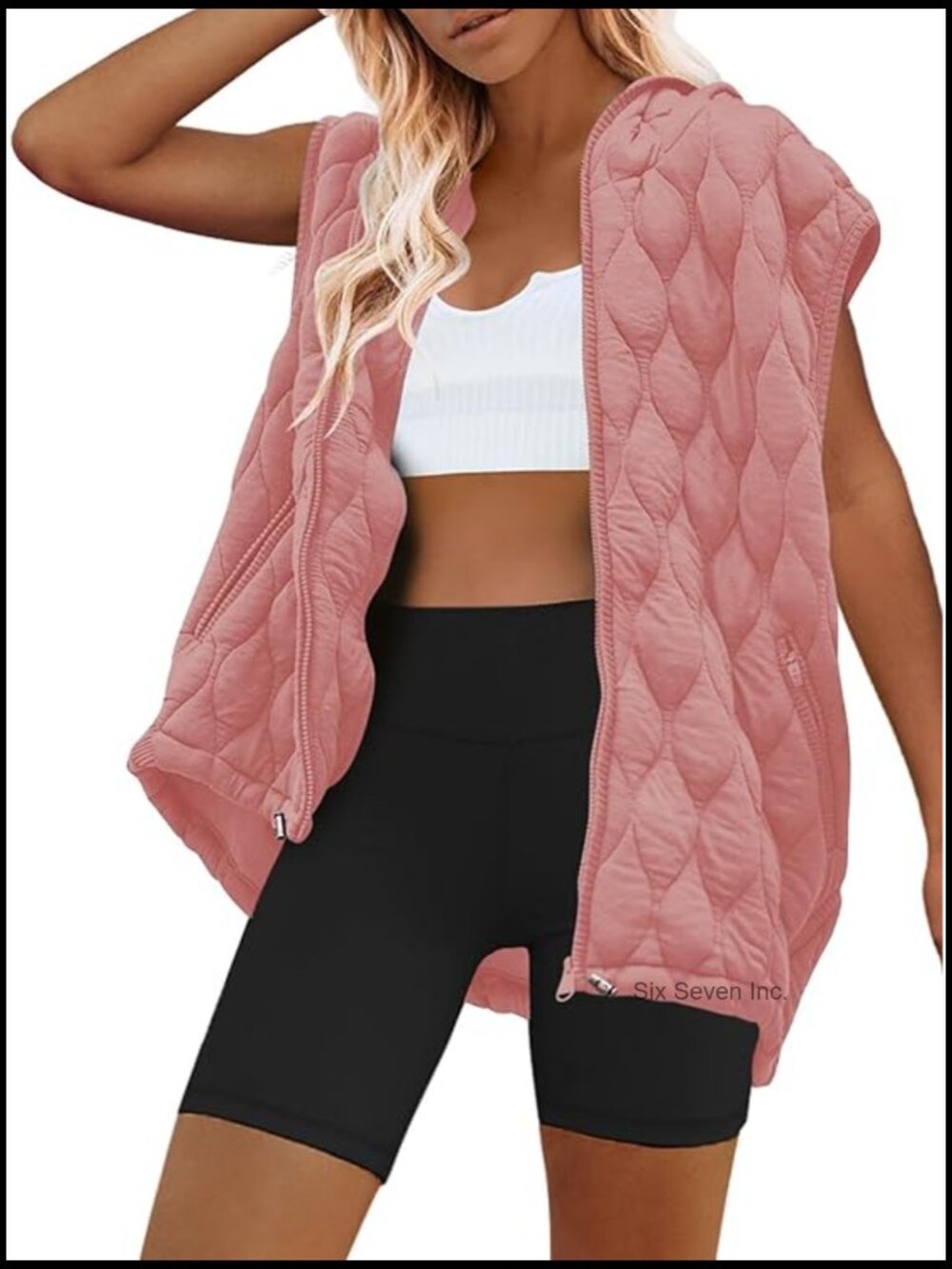 Oversized Puffer Vest Sleeveless Quilted Zip Up Hooded Puffy Winter Coat with